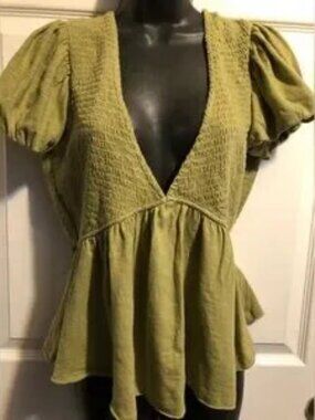 Green Smocked Peplum Top